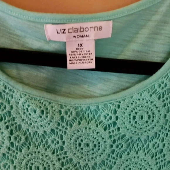 Liz Claiborne 1X seafoam green with lace front top - Picture 3 of 4